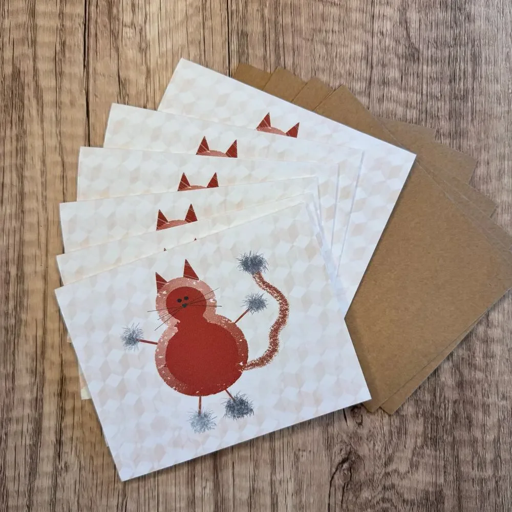 Greeting Cards Blank Notes Cat Lover Orange Cat 6 w/Envelopes Custom Art NEW!